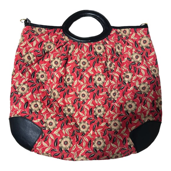 Maggie B Red Ditzy Floral Print Small Top Handle Tote - Picture 2 of 7
